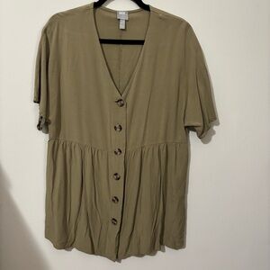 ASOS Green Short‎ Sleeve Button Down Mini Dress